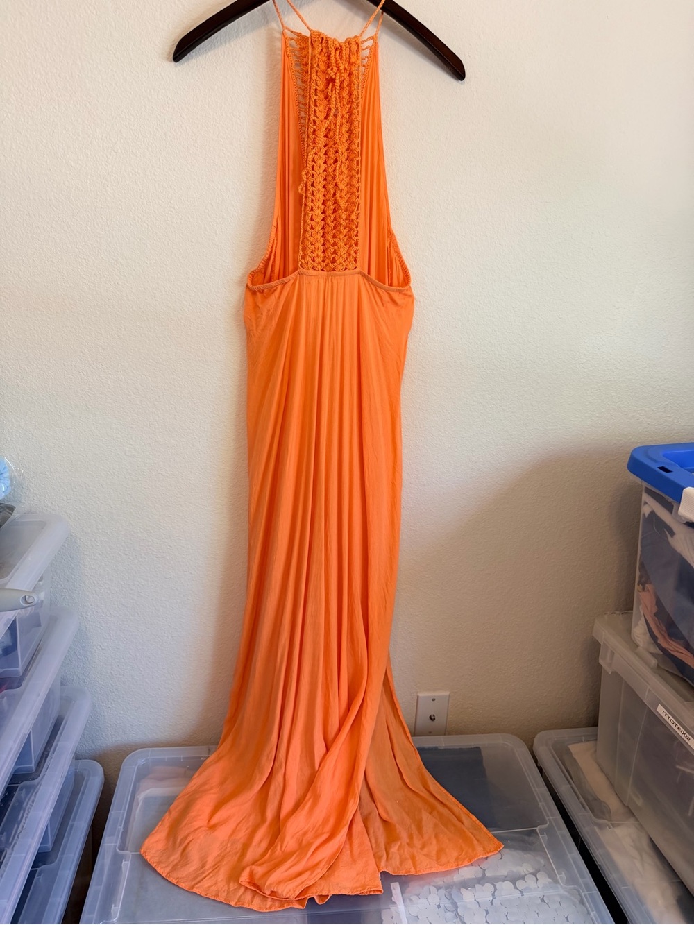 Acacia swimwear floorlength semi-sheer halter dress with crochet detail, size S - Picture 7 of 11